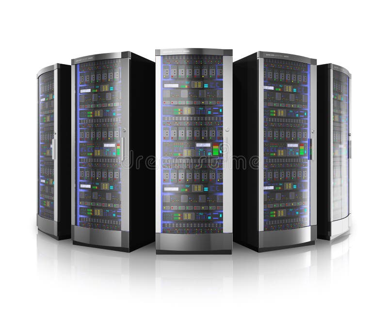 Row of network servers in data center vector illustration