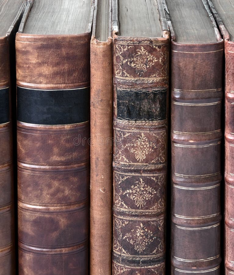 Row of old leather bound books