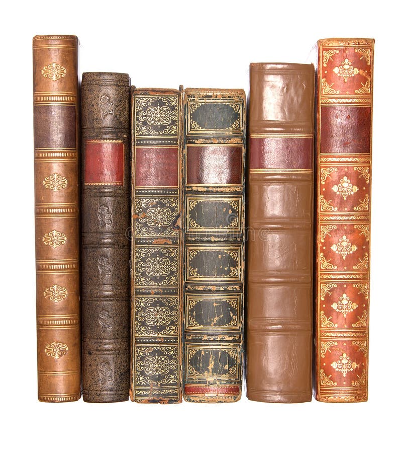 Row of old leather bound books