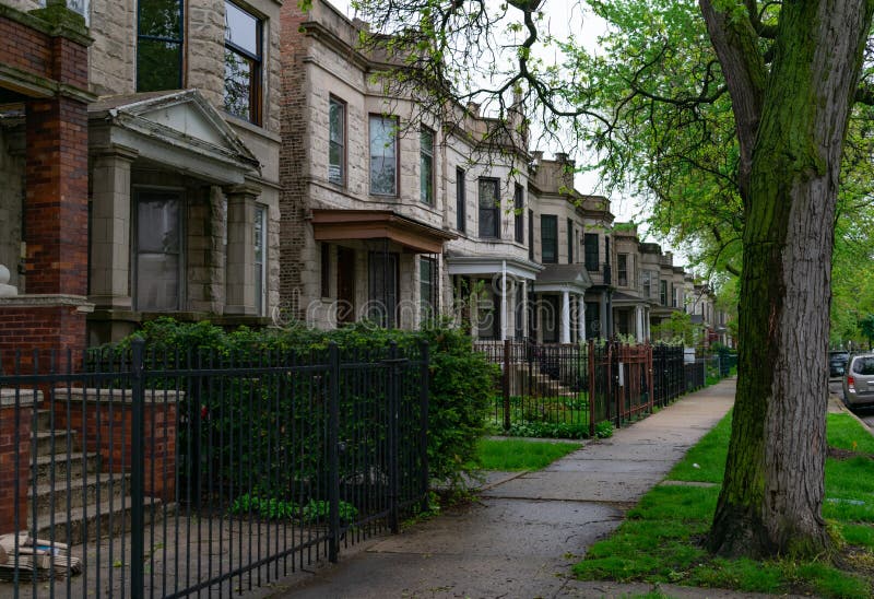 Row of Old Homes in Logan Square Chicago Stock Image Image of side
