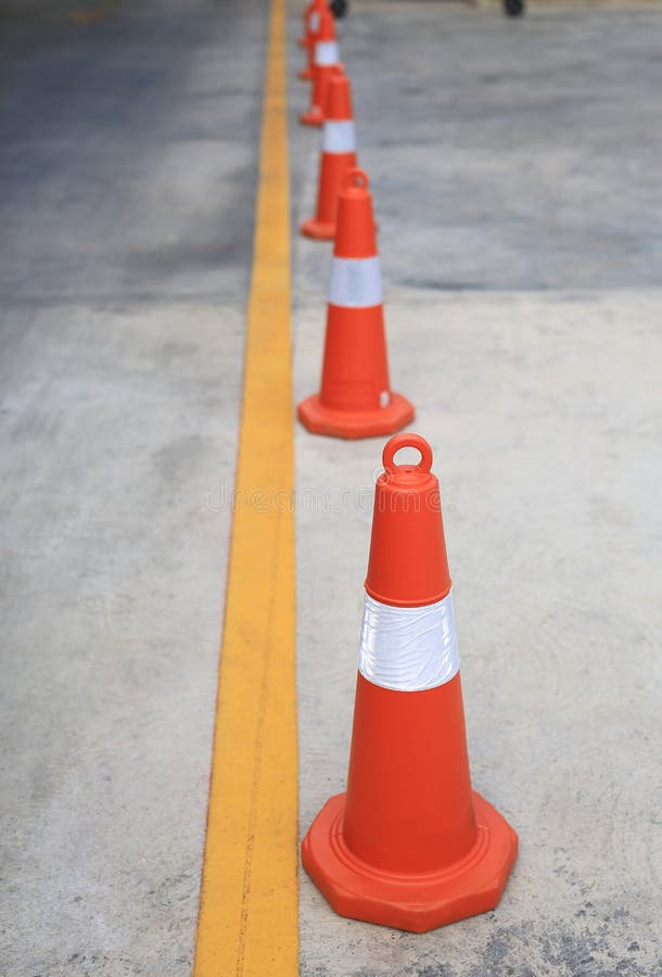 Row of Orange Rubber Traffic Cone Placed in Road Stock Photo Image of