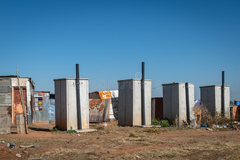 Row of Outside Toilets in Soweto in South Africa. Stock Image Image