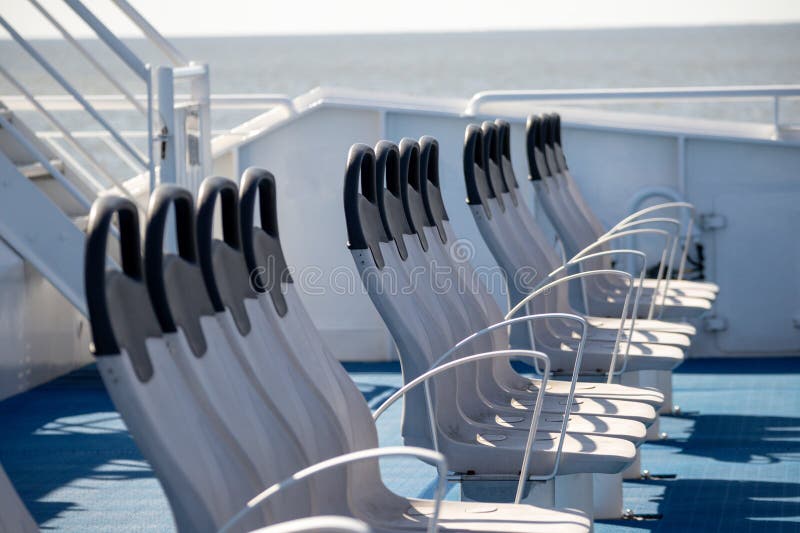 A Row of Passenger Chairs on the Ship S Deck Stock Photo Image of