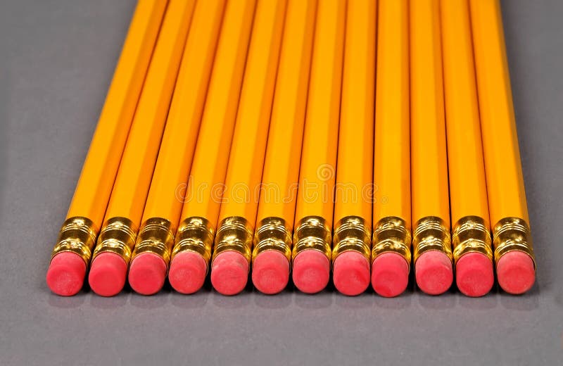 Row of pencils with erasers