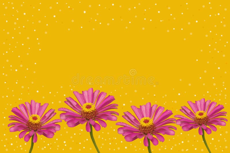 A Row Of Pink Flowers On A Yellow Background. Stock Illustration