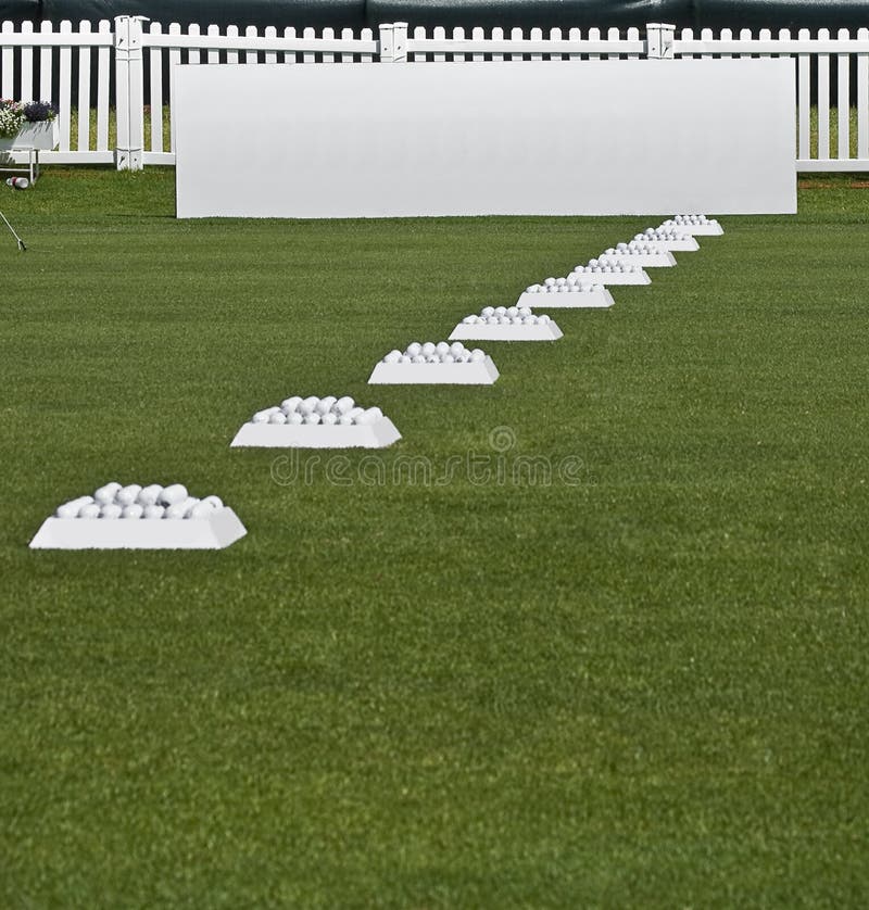 Row of Practice Balls, Blank Signage Boards