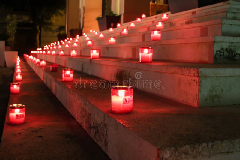 candles on the street steps