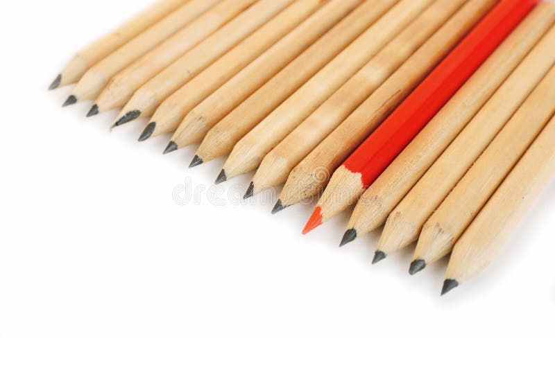 A Row of Rough Graphite Pencils with Color Red One Stock Image Image