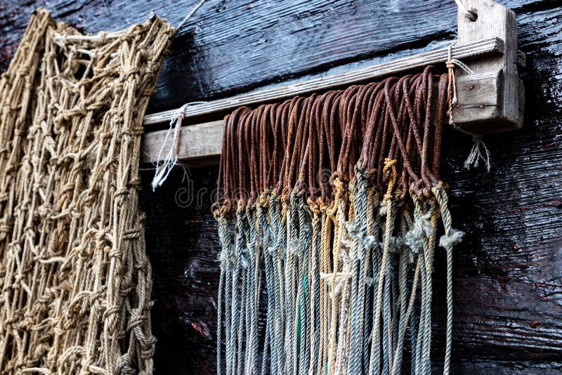 Row of Rusty Big Game Fish Hooks Hangs Next To Fishing Net Stock Photo -  Image of prepared, next: 170219872