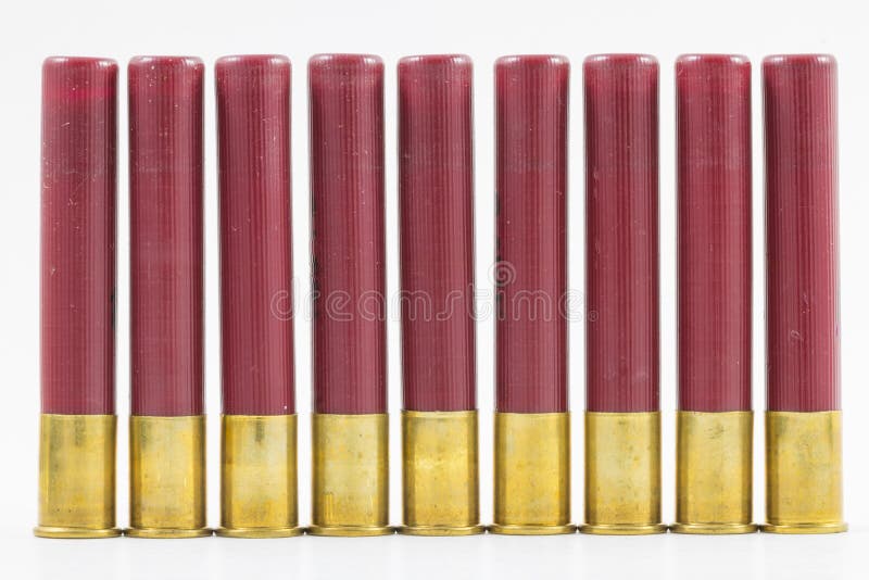 A Row of Shotgun shells in. 410. Types conflict stock images, royalty-free photos and pictures