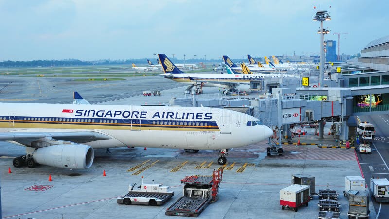 Row of Singapore Airlines, Tiger Air and Silkair Aircraft Parked at Changi  Airport Editorial Photo - Image of carrier, apron: 82701296