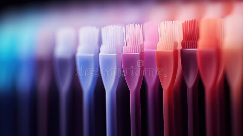A row of toothbrushes in different colors are lined up, AI vector illustration