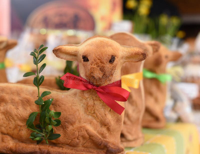 Row of Traditional Polish Easter Lamb Bread at 2018 Annual Easter Market, Krakow, Poland, Europe