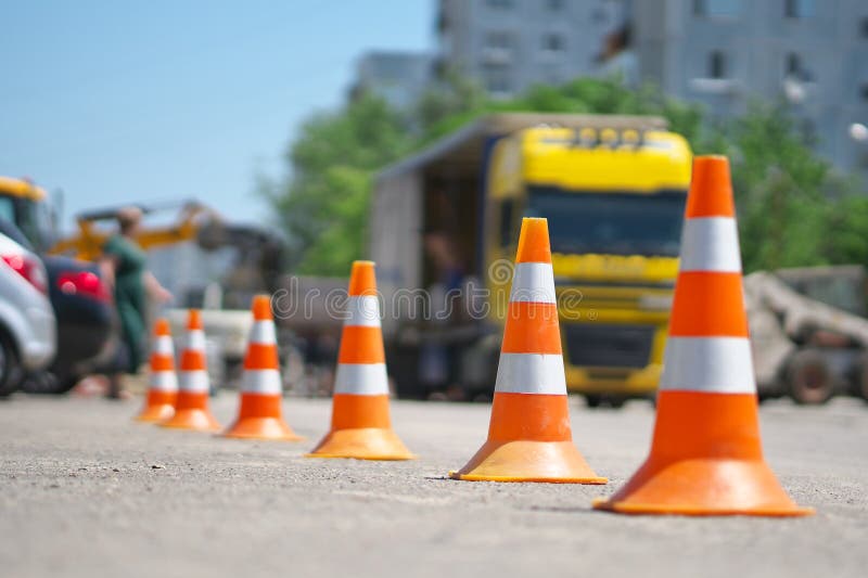 Row of Traffic cone stock photo. Image of marking, cone - 317493448