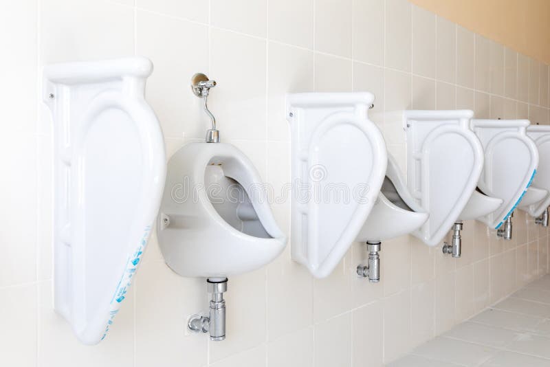 Row of Urinal Toilet Blocks in Men Public Toilet Stock Image Image of
