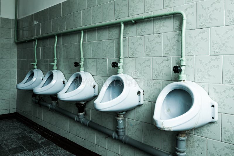 A row of urinals. 