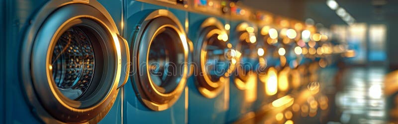 Row of Washing Machines in a Laundry Room royalty free stock image