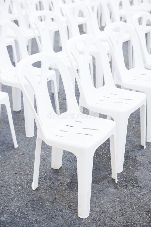 Row of White Plastic Chairs in Outdoor Event Stock Photo Image of