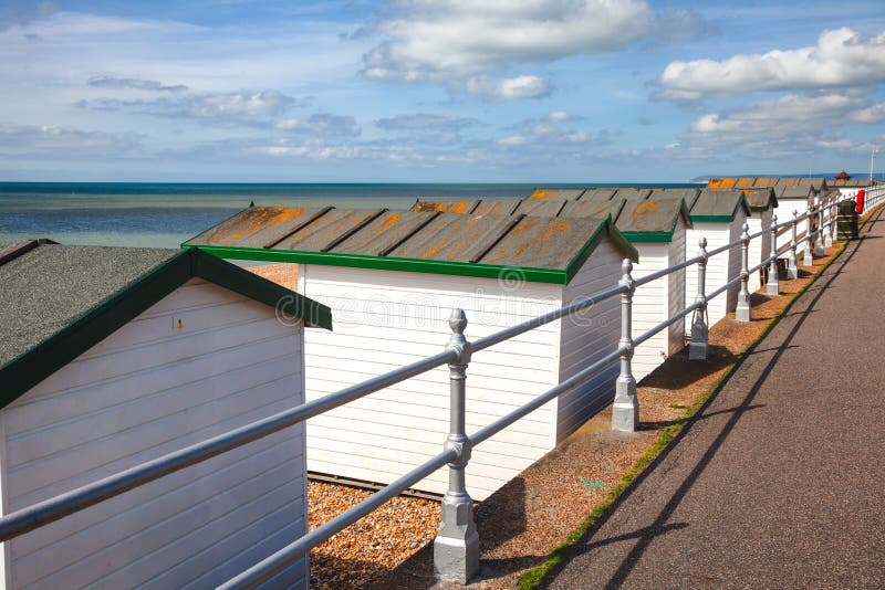 Beach huts at seaside town Bexhill East Sussex South East England UK