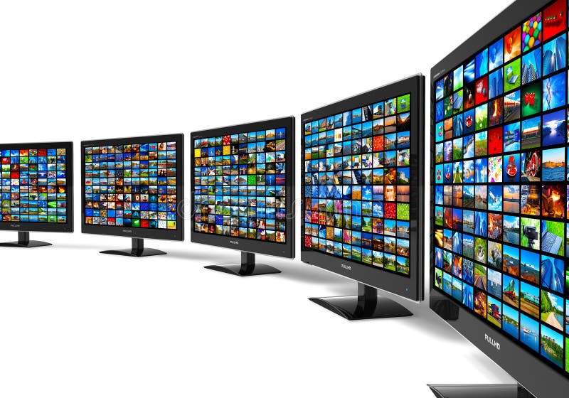 Row of widescreen HD displays wtih multiple images royalty free illustration Row of widescreen HD displays wtih multiple images royalty free illustration