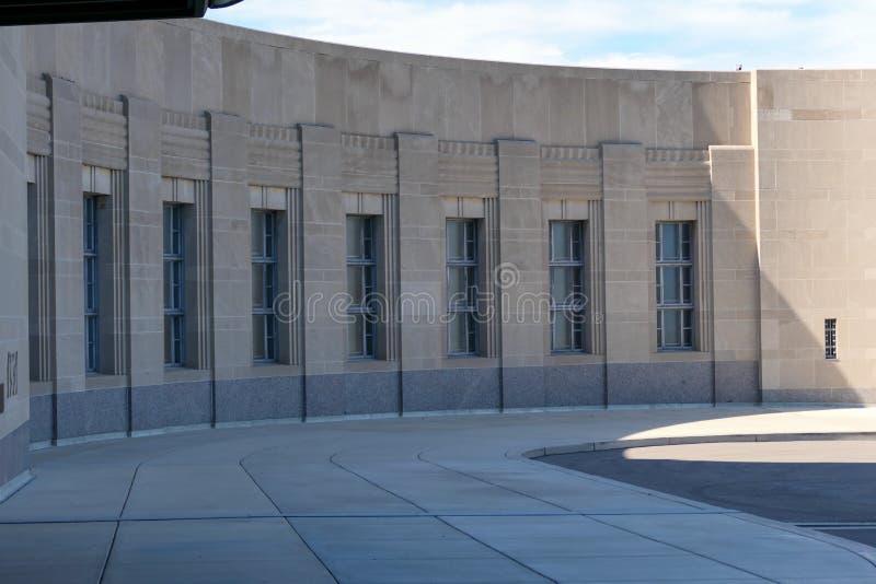 Row of windows in art deco building