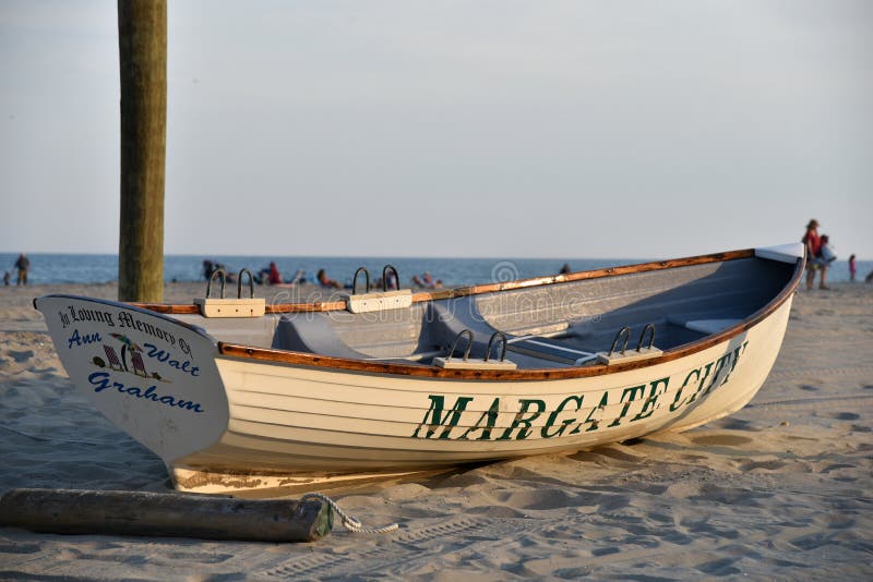 Rowboat on the Margate New Jersey Beach stock photo Rowboat on the Margate New Jersey Beach stock photo
