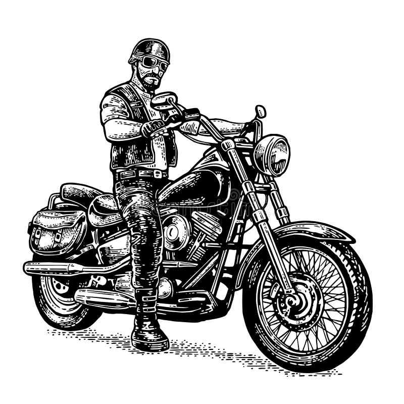 Rowerzysta jedzie motocykl Wektor grawerująca ilustracja ilustracja wektor Rowerzysta jedzie motocykl Wektor grawerująca ilustracja ilustracja wektor