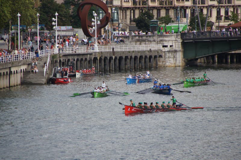 Rowing Boat races in Bilbao royalty free stock photos Rowing Boat races in Bilbao royalty free stock photos