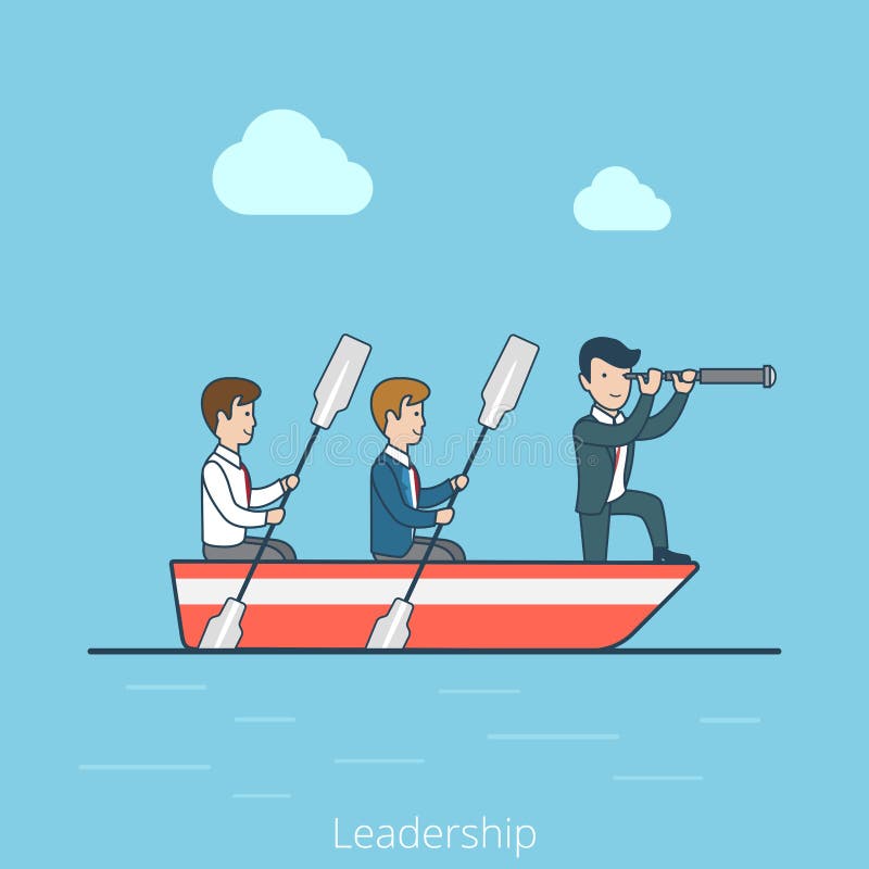 Rowing plano linear del hombre del capitán de la dirección del negocio stock de ilustración Rowing plano linear del hombre del capitán de la dirección del negocio stock de ilustración