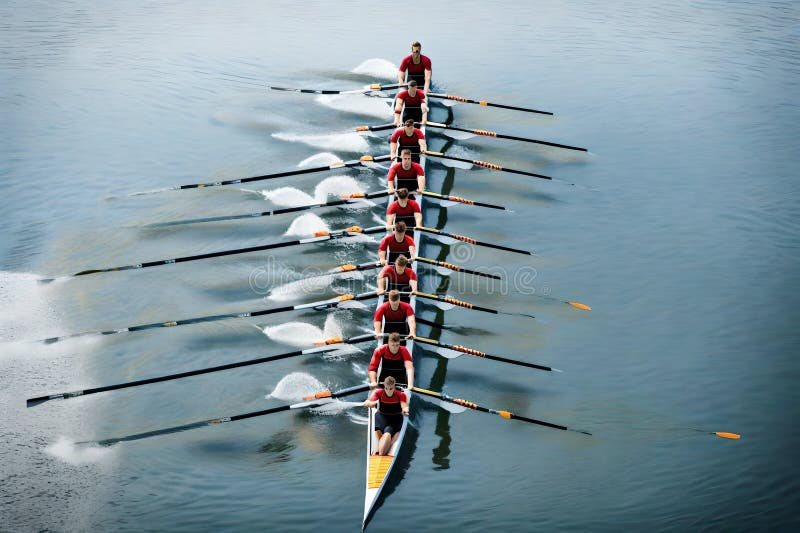 A rowing team in perfect unison