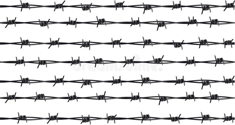 Rows of barbed wire stock illustration.