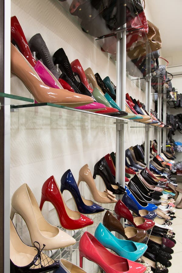 Rows of Beautiful Women S Shoes on Store Shelves Stock Photo - Image of ...