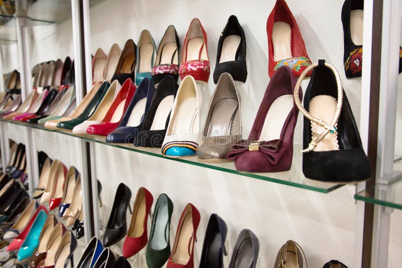 Rows of Beautiful Women S Shoes on Store Shelves Stock Image - Image of ...