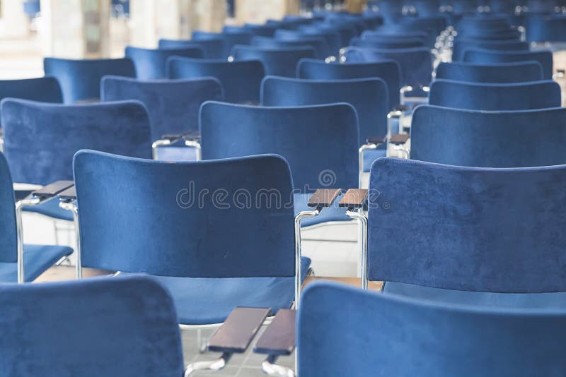 Rows of Blue Chairs in a Conference Hall Stock Photo Image of chairs