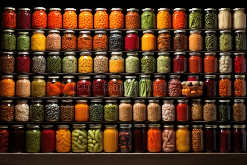 Rows of Canned Goods Organized by Type Stock Illustration