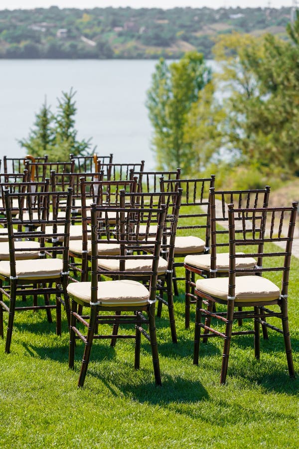 Rows of Chairs for Guests at an Openair Wedding Ceremony Stock Image Image of interior