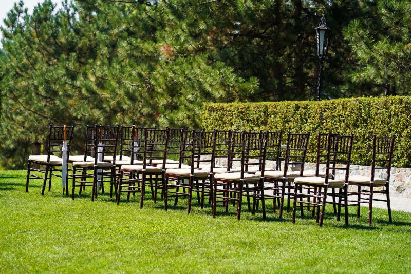 Rows of Chairs for Guests at an Openair Wedding Ceremony Stock Photo Image of party, banquet
