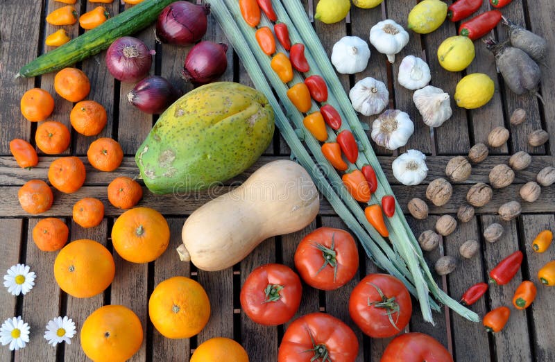 Rows of colorful fruit and vegetables stock images Rows of colorful fruit and vegetables stock images