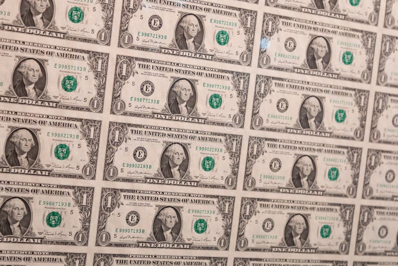 Rows of one dollar bills stock image. Image of background
