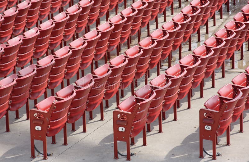 Rows of empty seats in an outdoor theater