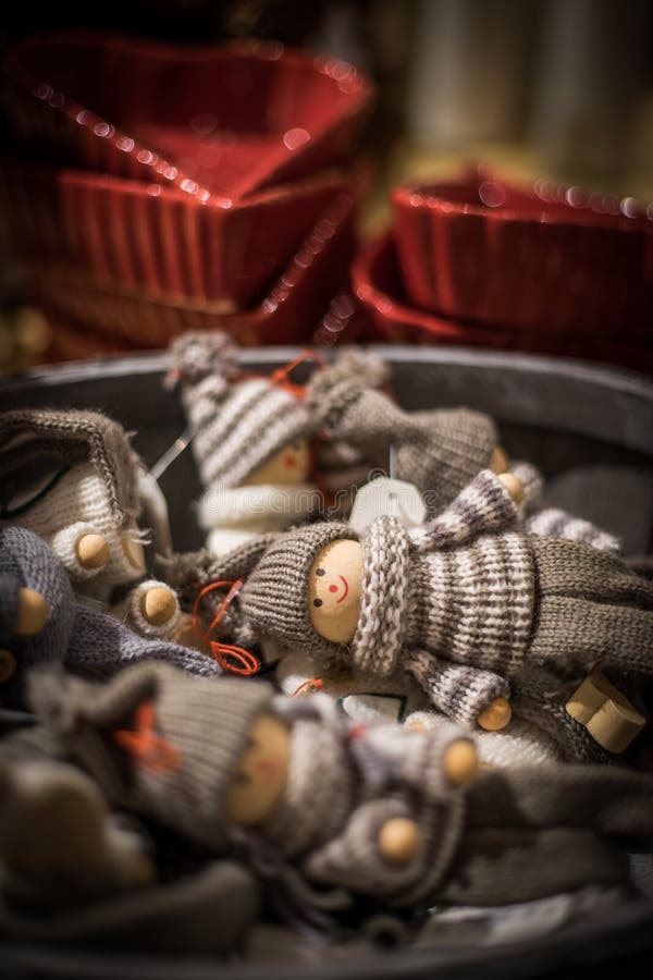 Rows of festive Christmas toys at the market shelf stock photo Rows of festive Christmas toys at the market shelf stock photo