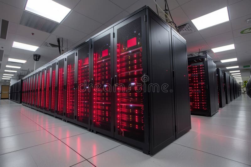 Rows of racks with servers of a data center