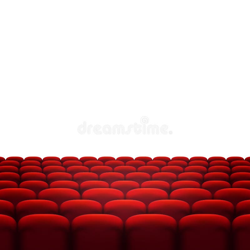 Rows of red cinema or theater seats isolated on white background. EPS 10 vector