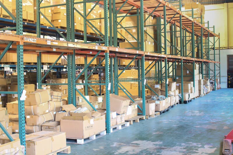 The Rows of Shelves with Boxes in Warehouse Stock Photo Image of