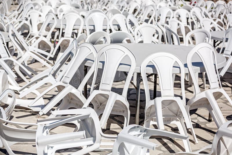 Rows of White Plastic Chairs. Stock Image Image of chairs, cypriot 81782701