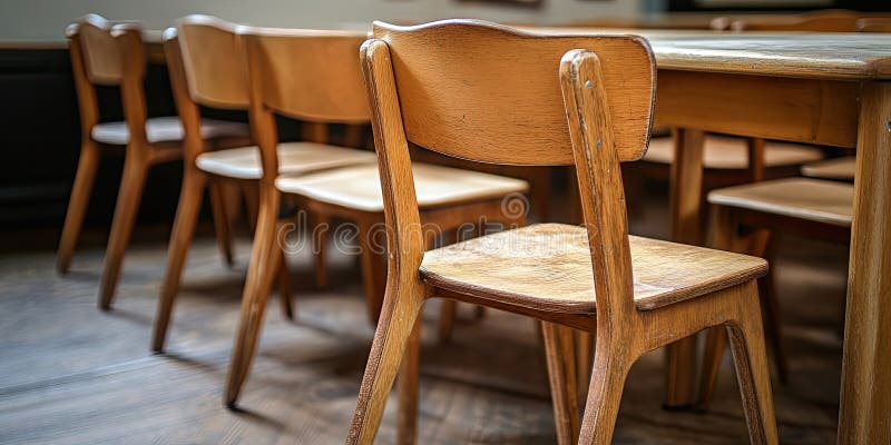Rows of Wooden Chairs Bathed in Sunlight, Awaiting the Lively Discourse and Shared Learning That Will Fill This Empty Classroom vector illustration