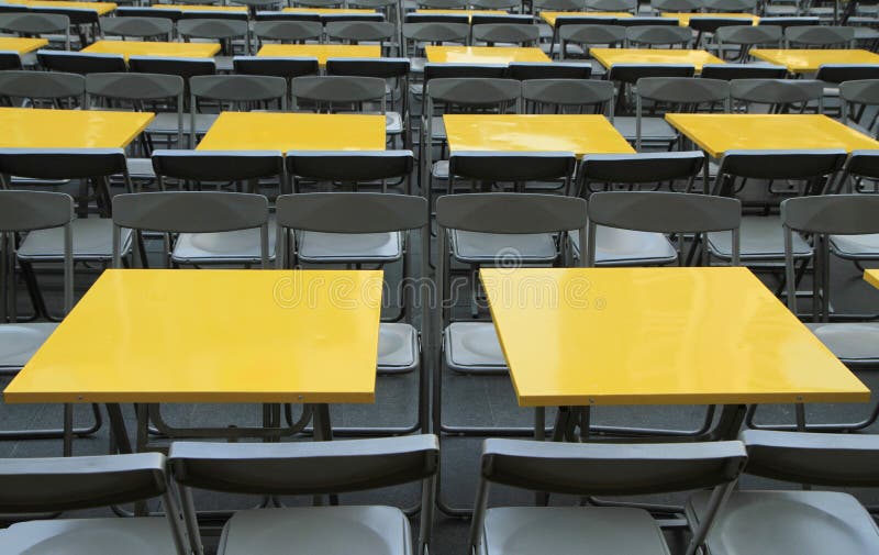 Rows of Yellow Metal Tables Stock Photo Image of empty, outside 75048090