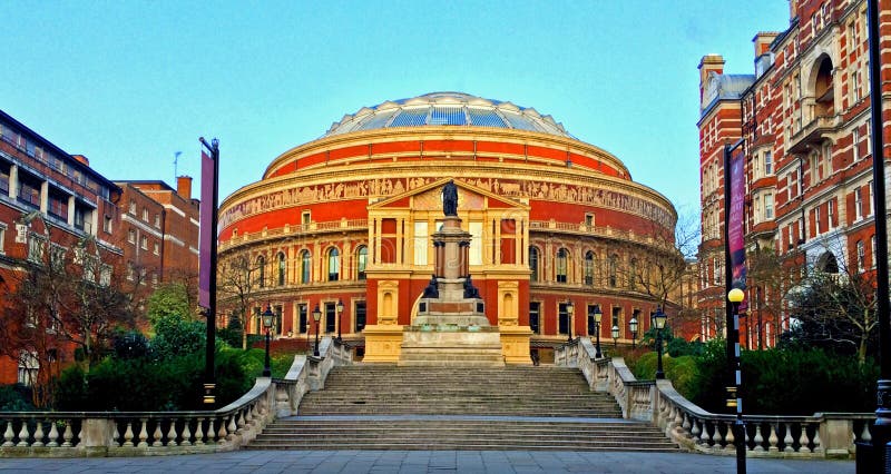 A photograph of the Royal Albert Hall in South Kensington, London, England. A world class music venue used each year to celebrate the Last Night of the Proms. A photograph of the Royal Albert Hall in South Kensington, London, England. A world class music venue used each year to celebrate the Last Night of the Proms.