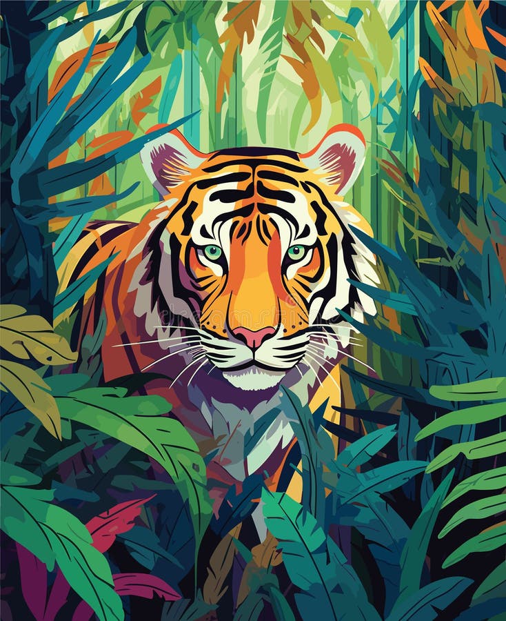 Tiger Exotic Palm Leaves Creative Poster Stock Vector (Royalty Free)  1913672062 | Shutterstock