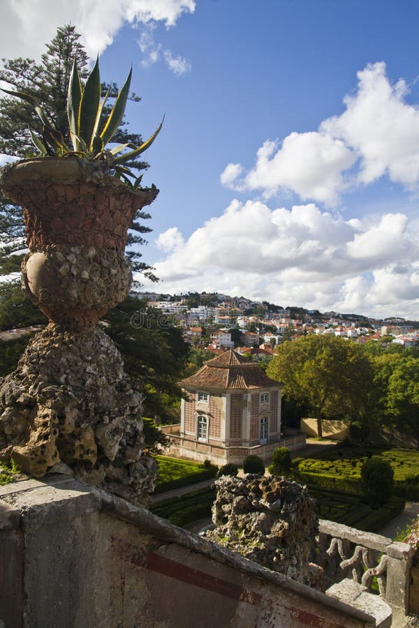 Beautiful view of the Royal Cascata garden located in Caxias, Portugal.